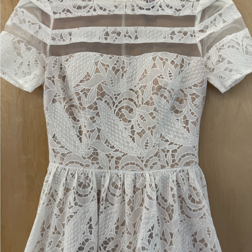 Aqua White Lace Mini Dress - Picture 6 of 15